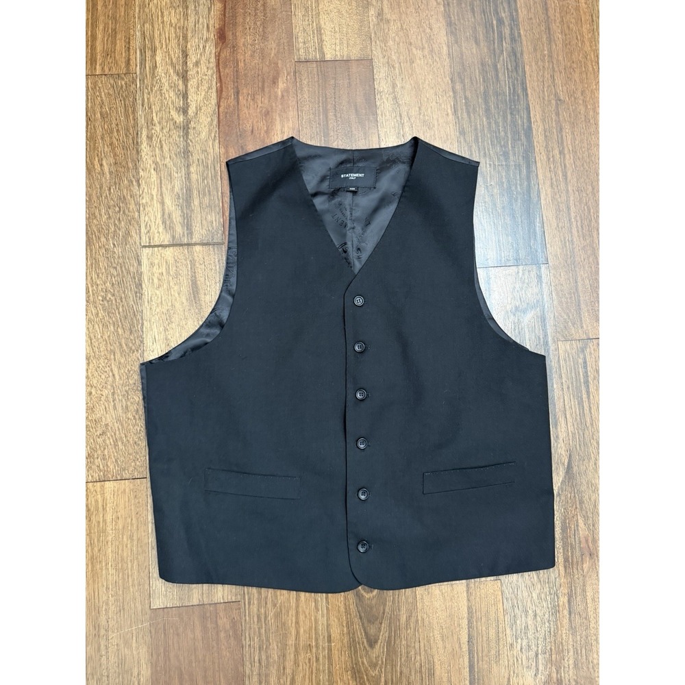 Statement Sleeveless Button-Front Vest Men's Size 46R Black Italy